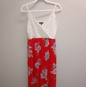 AS U WISH Sleeveless Dress Lace Floral Maxi Sz Large Midi slip red White Summer